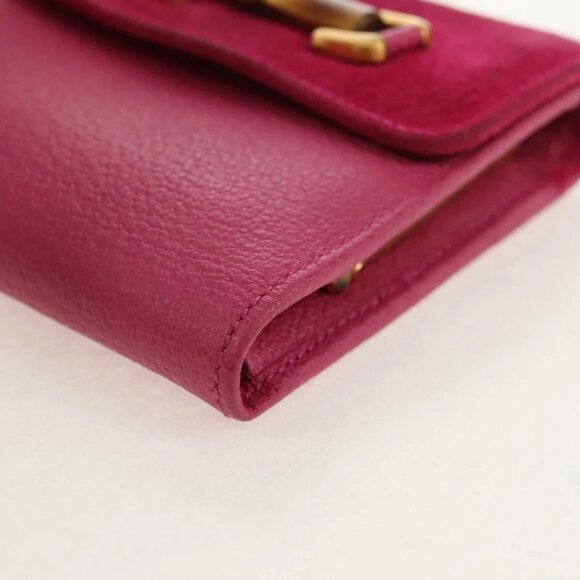 GUCCI Bamboo Wallet Suede Pink Gold 035 0959 1861 0 Auth yk20042V - Picture 3 of 16